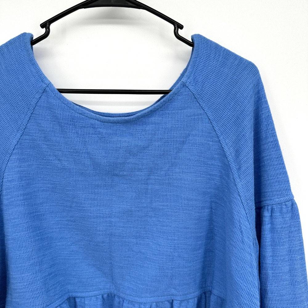 Aerie Blue Endless Summer Cropped Sweatshirt Ruffle Hem Tie Cuff Size Medium - Picture 2 of 9